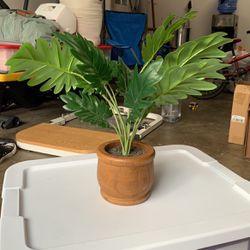 Fake Plant In Wooden Pot