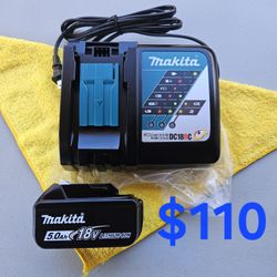 $110 New Makita 5.0ah Battery + Rapid Charger 18-Volt 
