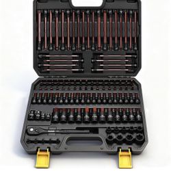 Juego de llaves de vaso Torx y Allen de 112 piezas, 1/4", 3/8", 1/2" impulsor con llave de trinquete, adaptadores, extra largo y a prueba de manipulac