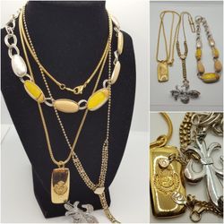 Lauren Conrad Collection 4 Items, gold & silver tone, 3 Necklaces, 1 Brooch. Vintage collection.#730
