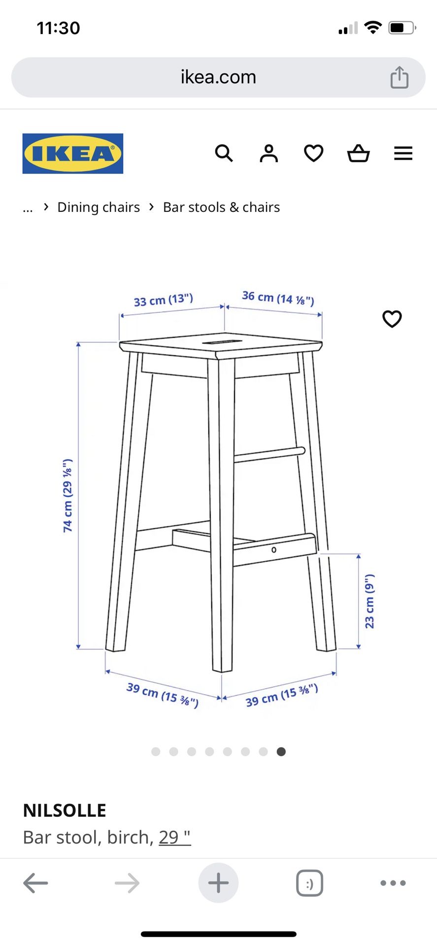 Ikea Bar Stools birch, 29 " Nilsolle 60 For 3 Chairs. for Sale in