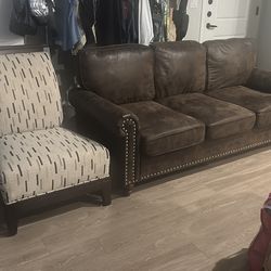 Used Faux Leather Sofa & Chair - Good Condition