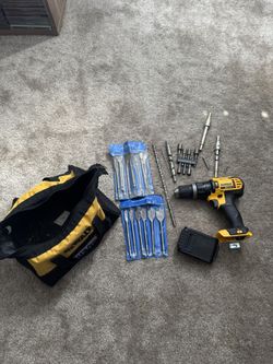 Dewalt Drill With Various Drill Bits