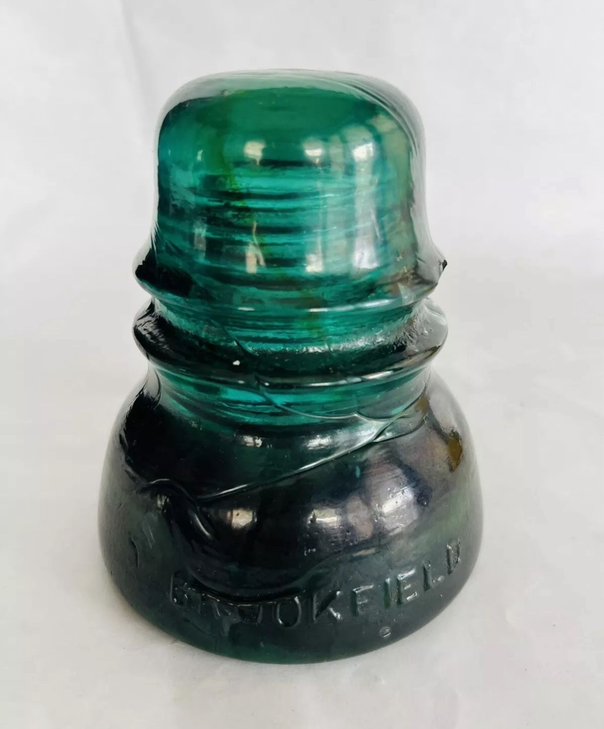 Vintage Dark Aqua Brookfield Glass Insulator Paper Weight Or Display