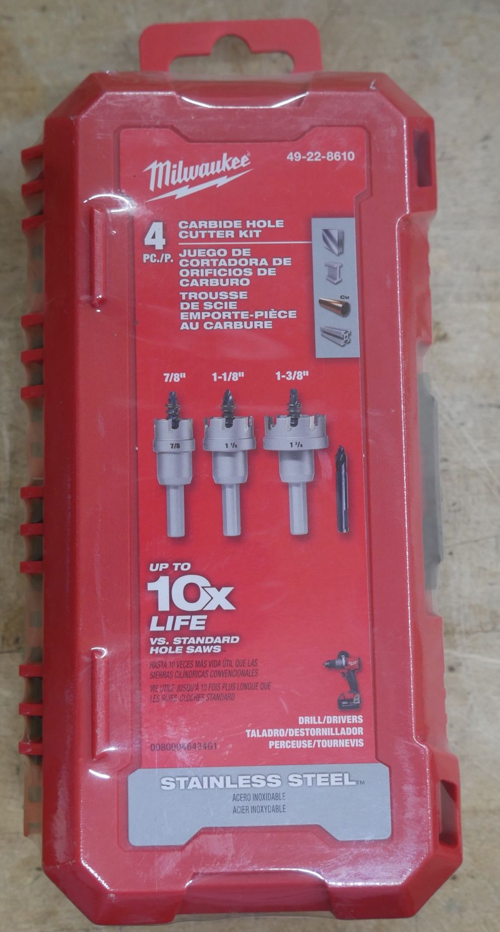 MILWAUKEE (49-22-8610) 4 Piece One-Piece Carbide Hole Cutter Set new