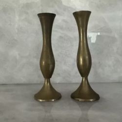 Vintage Mini Solid Brass Golden Flower Bud Vase Candle Stick Holder 4.5” India