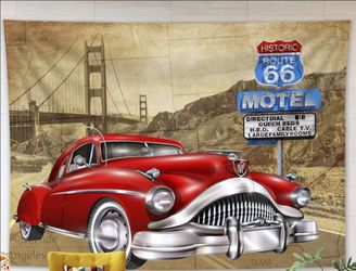 Historic Route 66 Motel Sign Iconic American Road Trip Wall Tapestry 37"× 28"