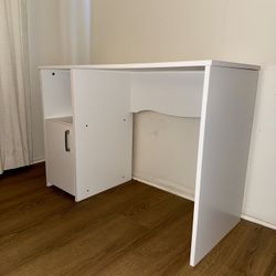 Computer Desk with Cabinet Cable Holes & Open Shelf Storage for Home Office