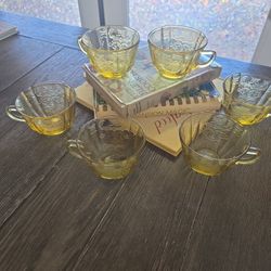 Vintage Yellow Glass Tea Cups Set of 6