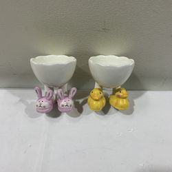 Ceramic Easter bunny and chicks egg cup holders