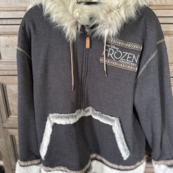 Disney Frozen Coat The Broadway Musical Hooded Jacket Gray Sherpa Lined-Adult XL