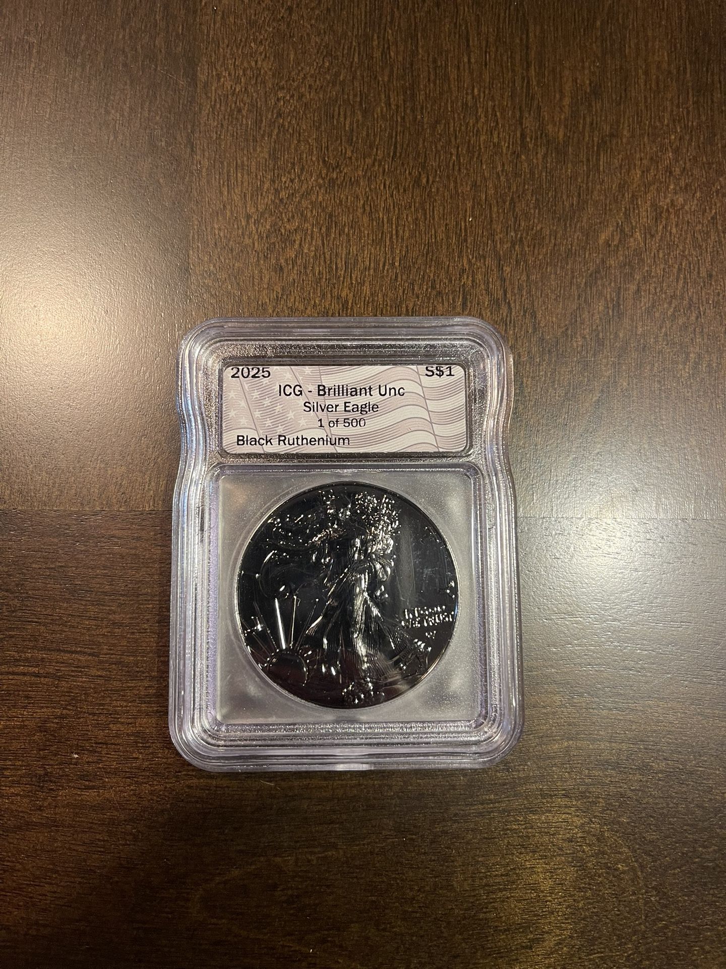 2025 S$1 ICG Brilliant Unc Silver Eagle 1 Of 500 Black Ruthenium 1oz Fine Silver