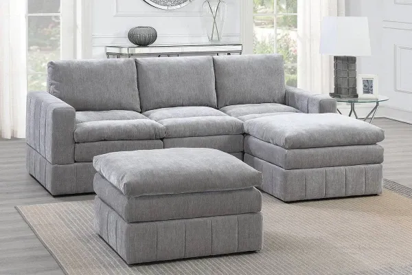 Brand New Grey Super Plush Modular Design Sectional Sofa w Ottoman