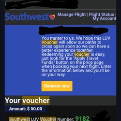 Southwest Vouchers  - 3 $50 Vouchers 