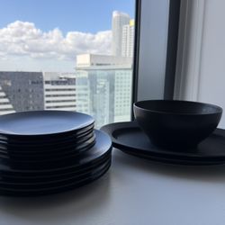 Black Stoneware Dinnerware Set Zara Home & H&M Home – 14 Pieces 