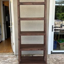 CRATE & BARREL Brown Wooden Open Ladder Bookcase 5 Shelf *QUALITY*