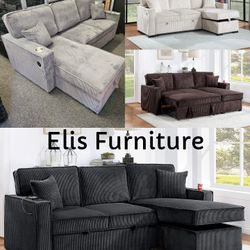 Brand New Pull Out Bed With Storage Chaise USB OUTLET$469