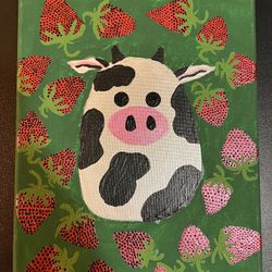 Cow In Strawberry Patch Painting 