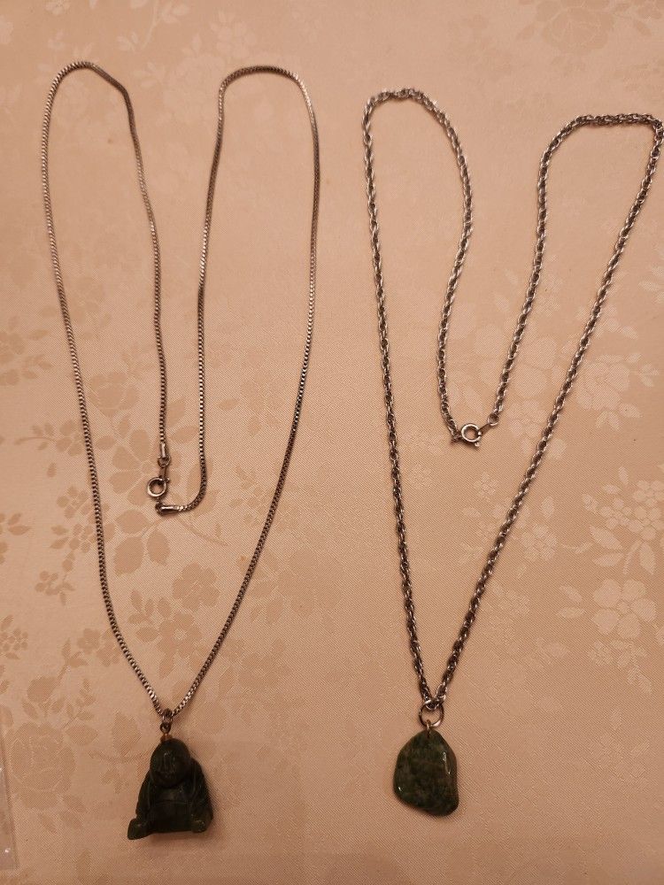 2 Necklaces With Buddha And Stone Pendants