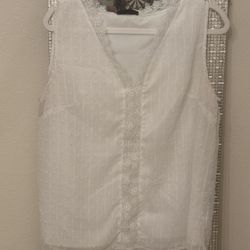 L Amkoyam Summer V-Neck Sleeveless Lace Polka Dot Textured Tunic Top