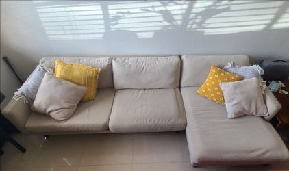 Beige Sectional with Chaise - Needs Steam Clean - As-Is - $250