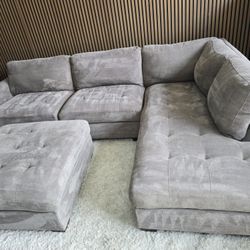 LIKE NEW- Thomasville Miles Fabric Gray Sectional with Ottoman Total 3 Piece SUPER COMFY