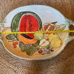 Vintage Hand Painted Platter 26"x 18" w Fruits Ceramic CWC Pottery Made in Italy
