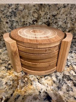6-Piece Bamboo Drink Coaster Set with Holder