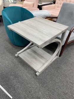 Assembled New C-Shaped End Table 24" Square Couch Table w/ Bottom Storage Shelf & Solid Rubber Wood