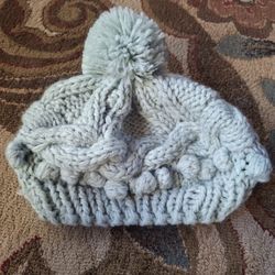 Free People Teal Knitted Pom Pom Hat