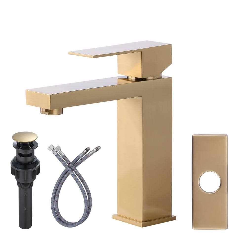Single Handle Single Hole Bathroom Faucet with Supply Line Included in Gold