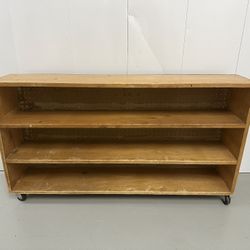 Vintage Solid Wood Rolling Bookcase / Shelving Unit