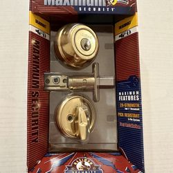 Kwikset Deadbolt NWT Maximum Security Gold Single Cylinder With Keys