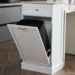 New AHB 13 Gallons Tilt Out Trash Cabinet, Hidden Trash Can Kitchen Wooden Tilt Out Pet Proof, White
