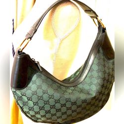 Authentic New GUCCI Monogram Half Moon Hobo in Green #257297 $625