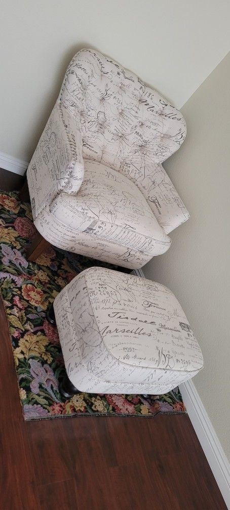 Casual Paris Script Accent Chair and Ottoman for Sale in Santa