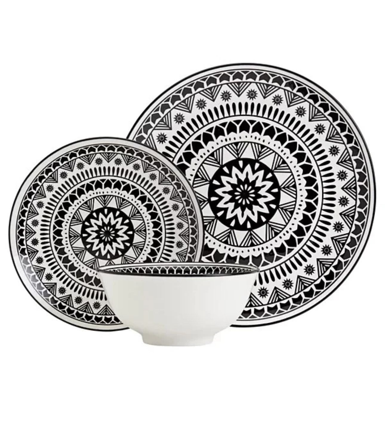Tabletops Unlimited Black Pad Print Dinnerware Set, 3 Piece