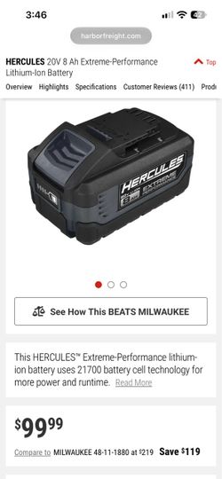 HERCULES 20V 8 ah drill battery
