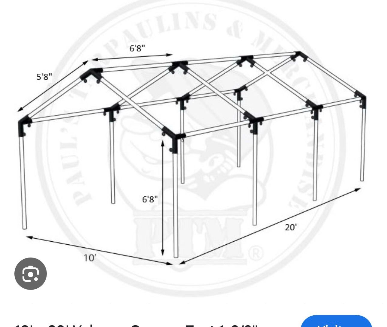 TUBES ONLY 10X20 CANOPY CAR PORT