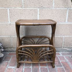 Vintage Rattan Wicker Magazine End Table