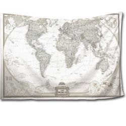 World Map Linen Tapestry 