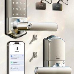 Veise Fingerprint Smart Lever Lock - APP Control, Keypad Door Lock with Handle, Keyless Entry for Front Door and Bedroom, Electronic Digital Knob, Rem