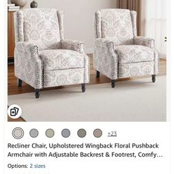 UIXE Floral Pushback Recliner Chair, Fabric Upholstered Armchair Push Back Accent Chair for Living Room
