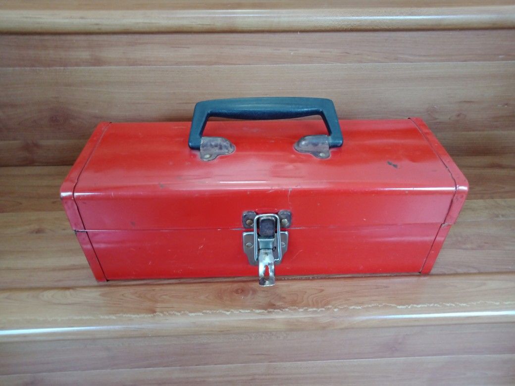 Vintage Red Metal Tool Box With Tray