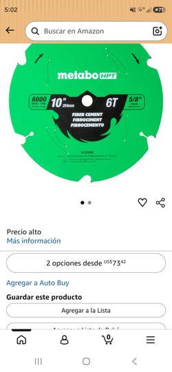 Metabo HPT 10-inch, 6-tooth fiber cement sheet, high-performance industrial tungsten carbide, PTFE coating, laser-cut expansion slots, 115764M