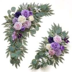 Olalaka Faux Flower Swag Set Of 2 For Wedding Welcome Signs Floral Decorations, Purple Wedding Arch Flowers For Wedding Ceremony (Lilac & Purple & Cre