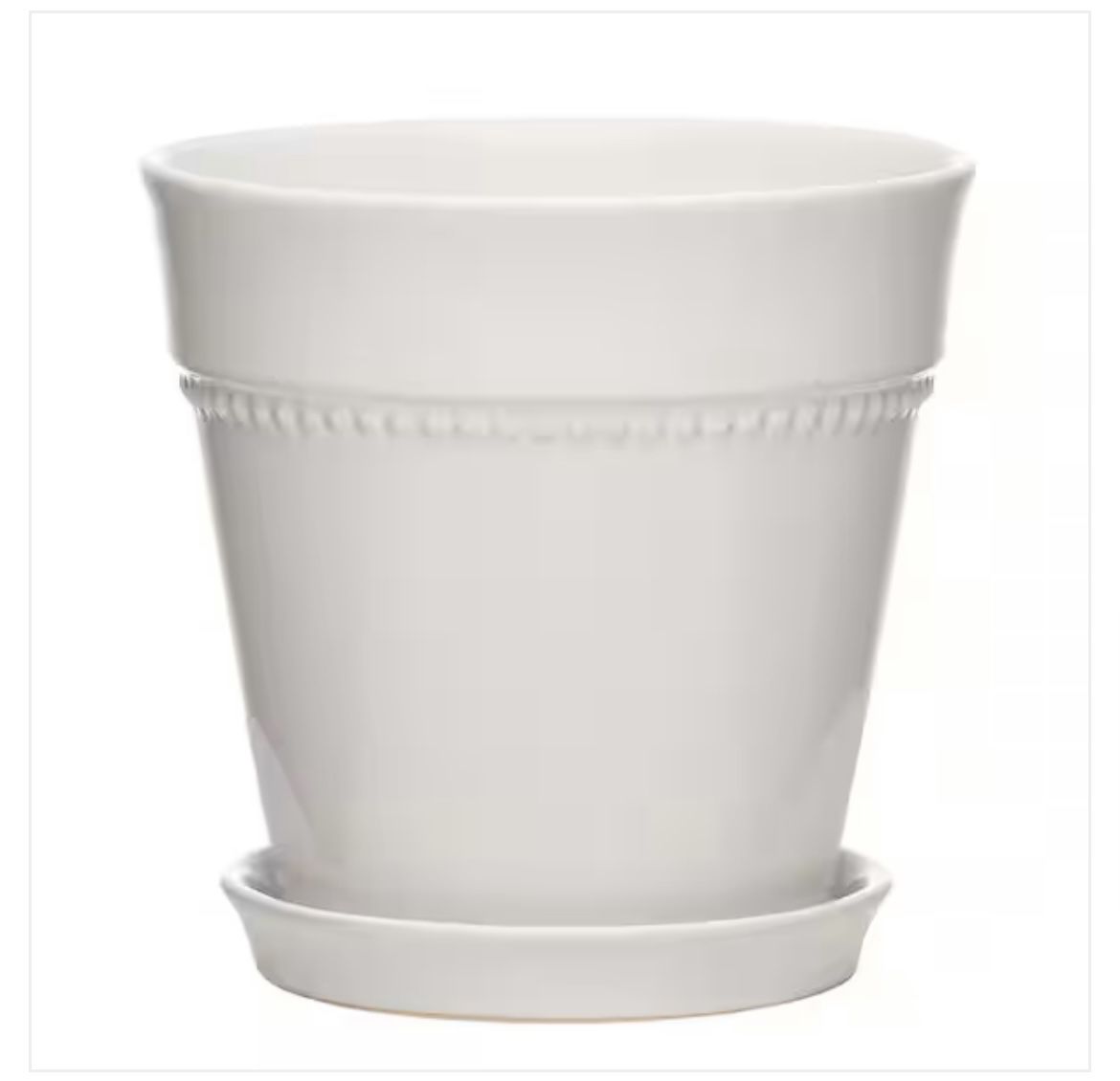Beaded Medium 8 in. x 8 in. 4 qt. White Ceramic Indoor Pot (set Of 2)