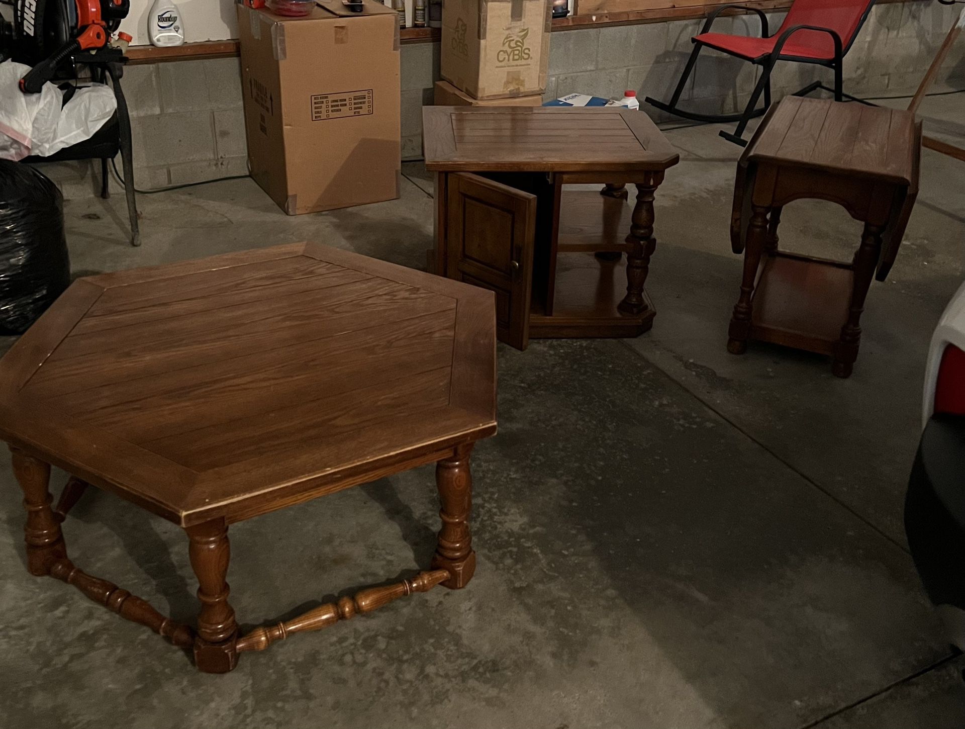 Wood End Tables; 3 Pieces 