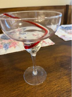 Vintage Margarita Glass with Red Swirl Accent – $5