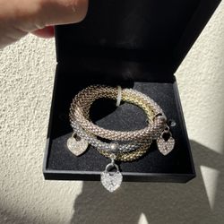 Corn Chain Bracelet W/ Heart Charms 3 Pc